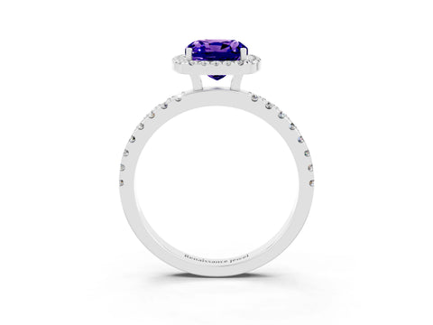 White gold Cushion Cut Halo Diamond Pave Band with Prong Setting_3