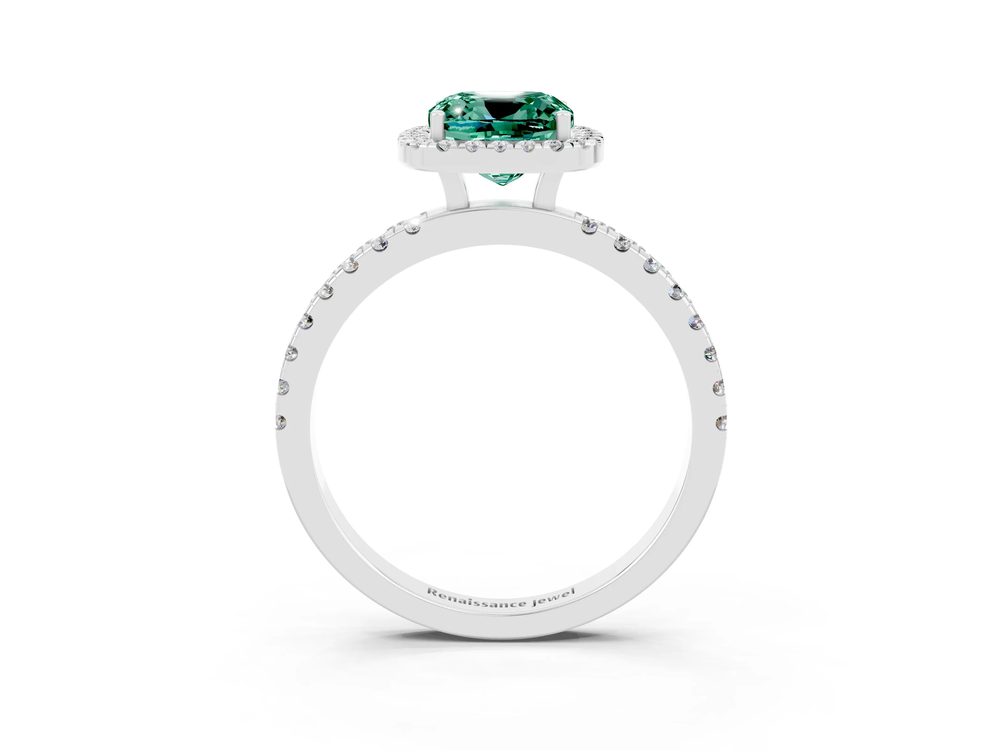 White gold Cushion Cut Halo Diamond Pave Band with Prong Setting_3