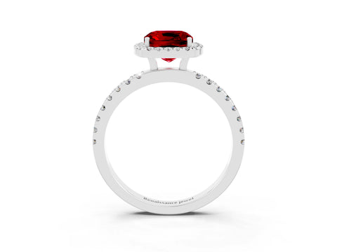 White gold Cushion Cut Halo Diamond Pave Band with Prong Setting_3