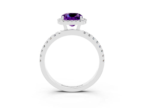 White gold Cushion Cut Halo Diamond Pave Band with Prong Setting_3