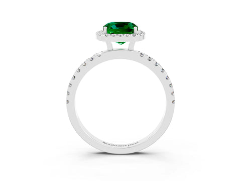White gold Cushion Cut Halo Diamond Pave Band with Prong Setting_3