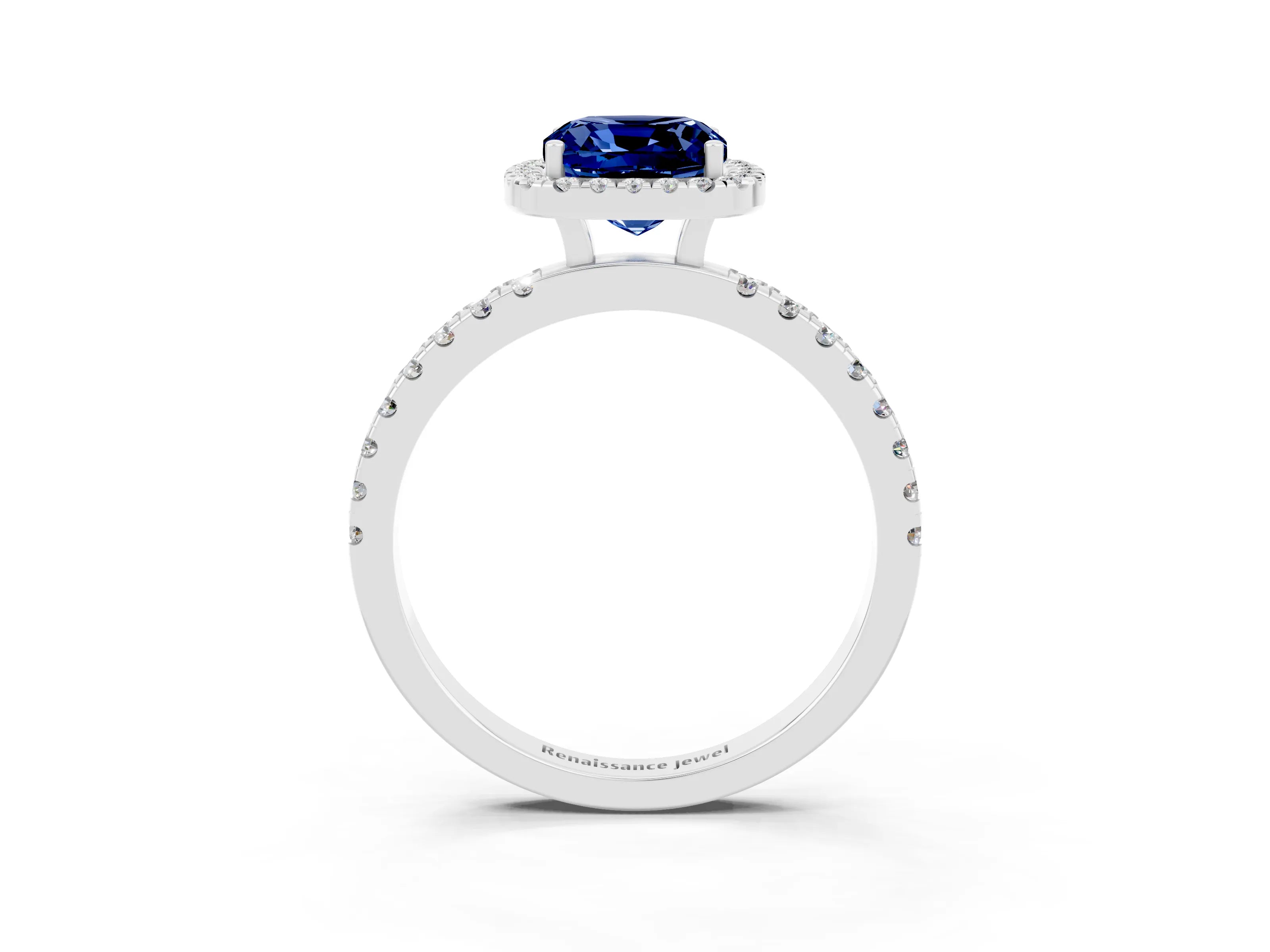 White gold Cushion Cut Halo Diamond Pave Band with Prong Setting_3