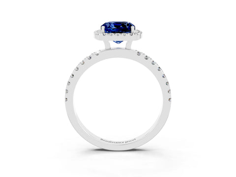 White gold Cushion Cut Halo Diamond Pave Band with Prong Setting_3