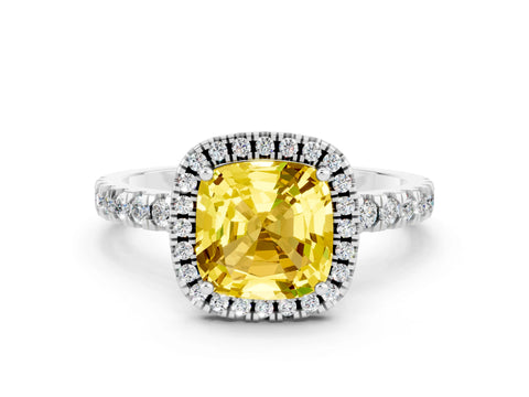 White gold Cushion Cut Halo Diamond Pave Band with Prong Setting