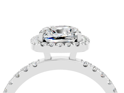 White gold Cushion Cut Halo Diamond Pave Band with Prong Setting_4