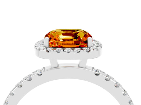 White gold Cushion Cut Halo Diamond Pave Band with Prong Setting_4