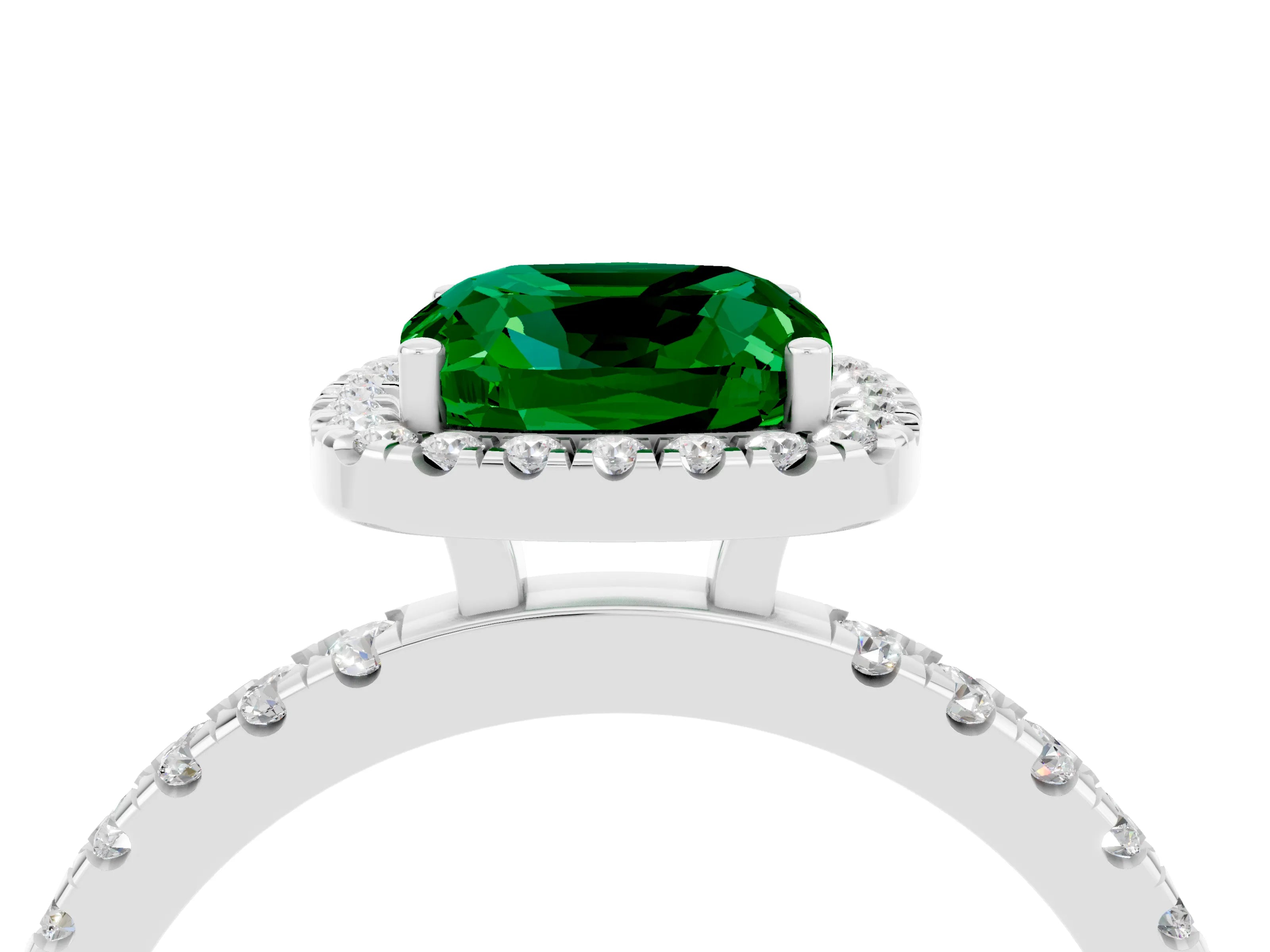 White gold Cushion Cut Halo Diamond Pave Band with Prong Setting_4