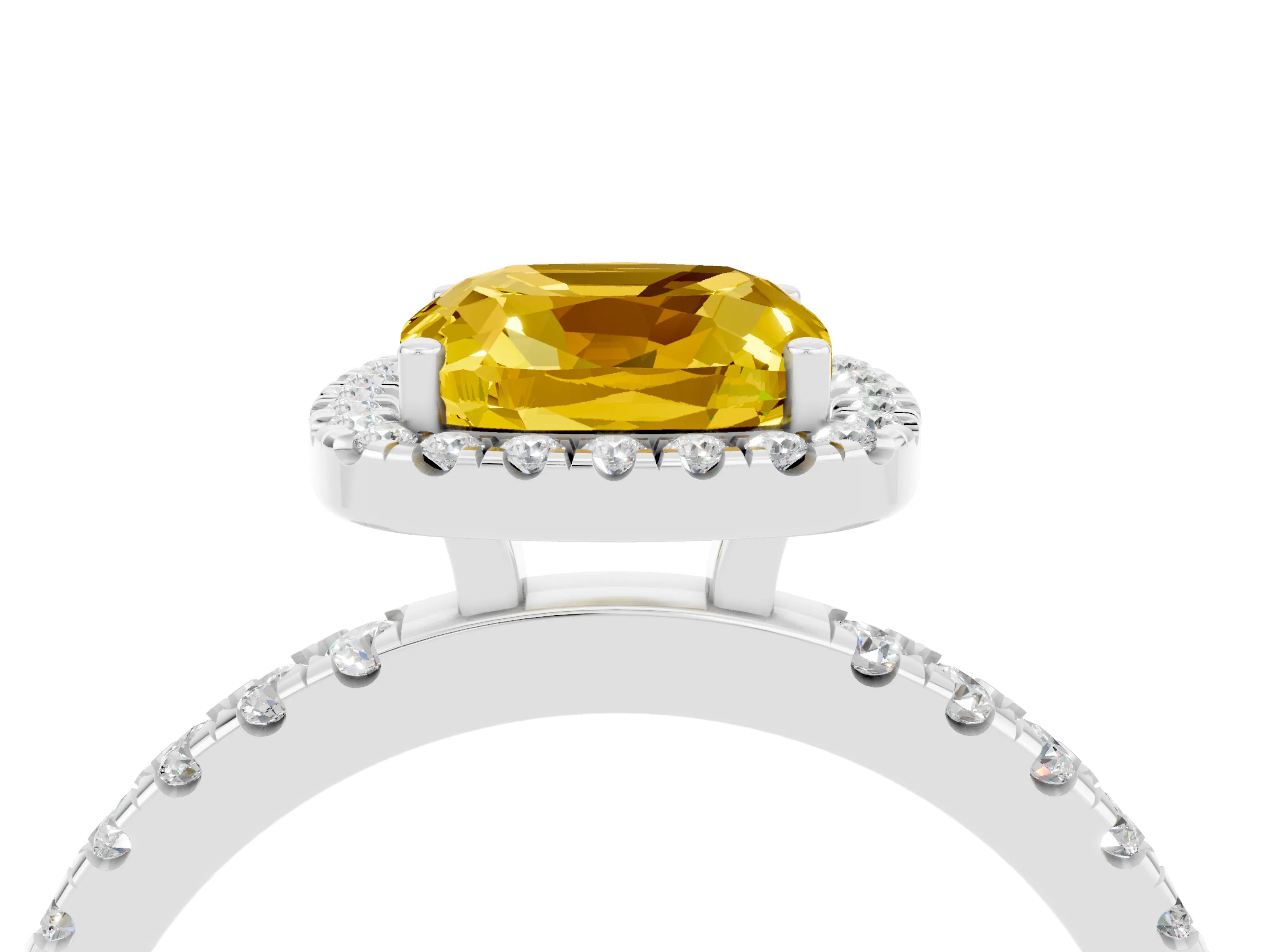 White gold Cushion Cut Halo Diamond Pave Band with Prong Setting_4