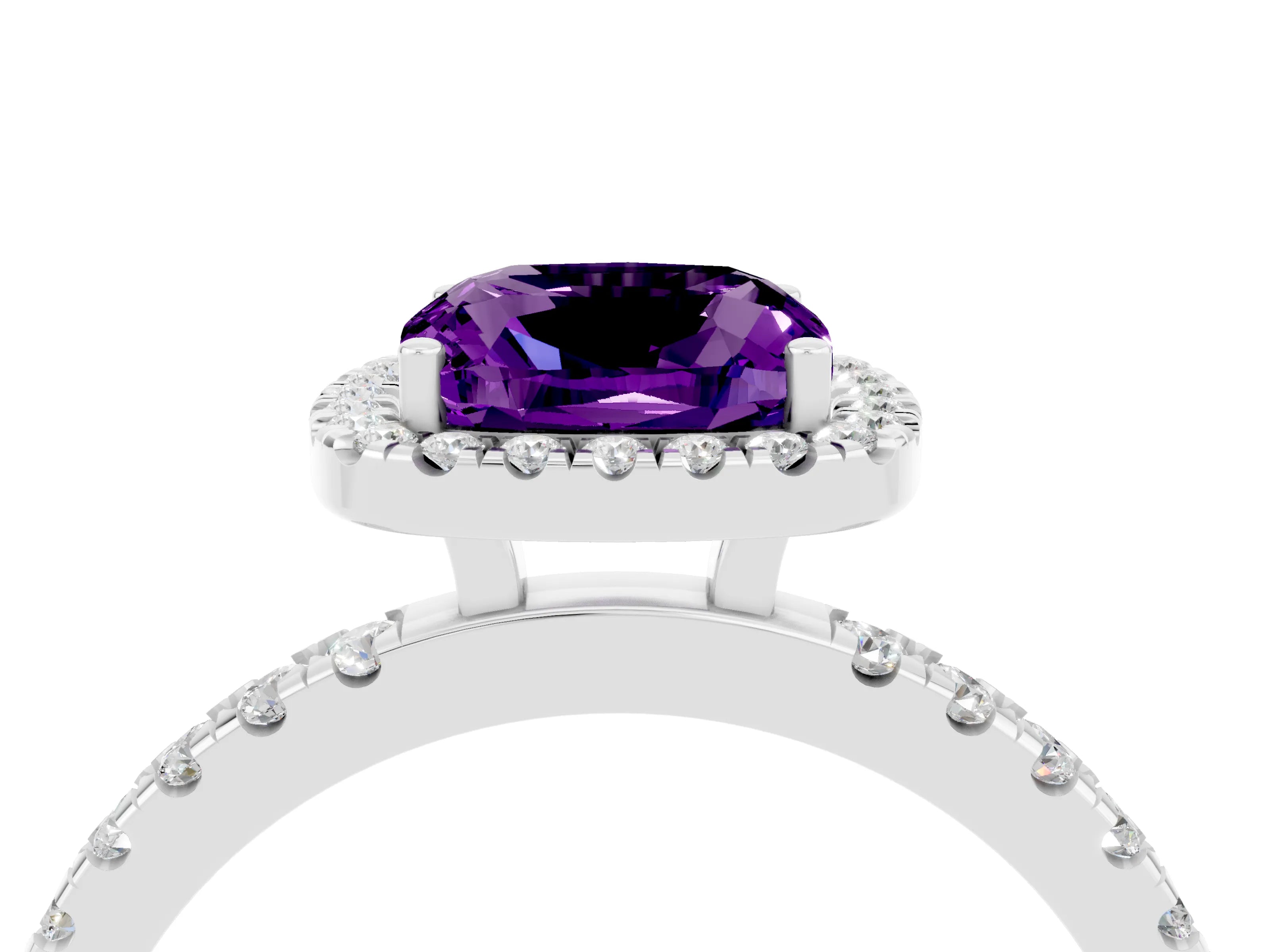 White gold Cushion Cut Halo Diamond Pave Band with Prong Setting_4