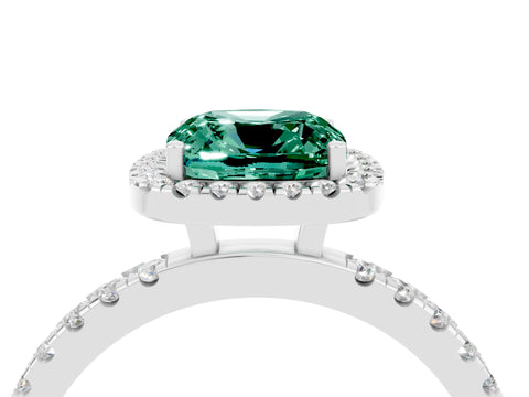 White gold Cushion Cut Halo Diamond Pave Band with Prong Setting_4