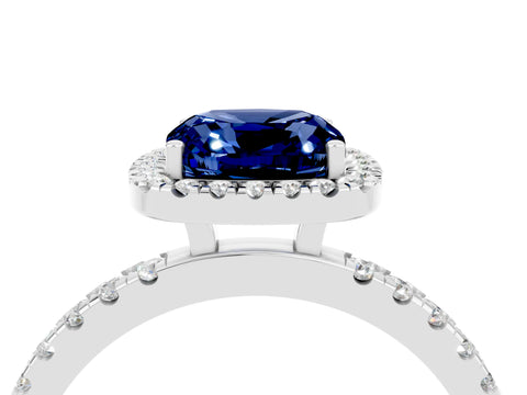 White gold Cushion Cut Halo Diamond Pave Band with Prong Setting_4