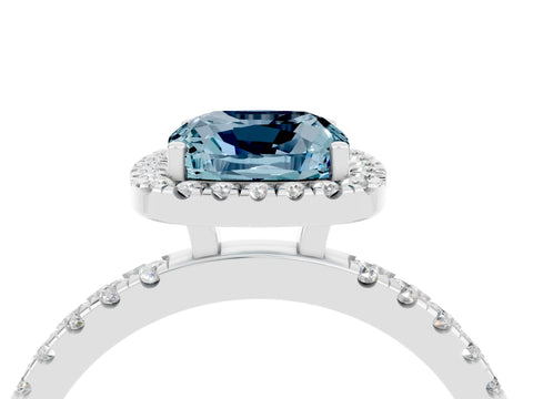 White gold Cushion Cut Halo Diamond Pave Band with Prong Setting_4