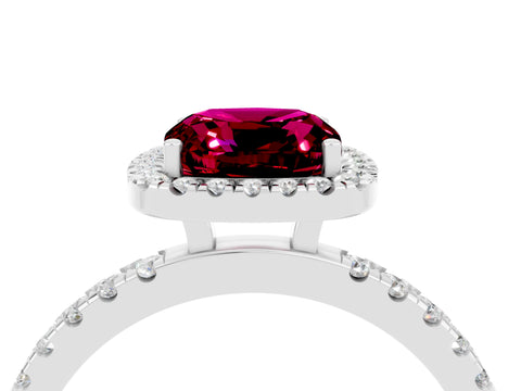 White gold Cushion Cut Halo Diamond Pave Band with Prong Setting_4
