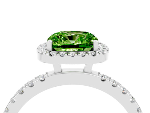 White gold Cushion Cut Halo Diamond Pave Band with Prong Setting_4