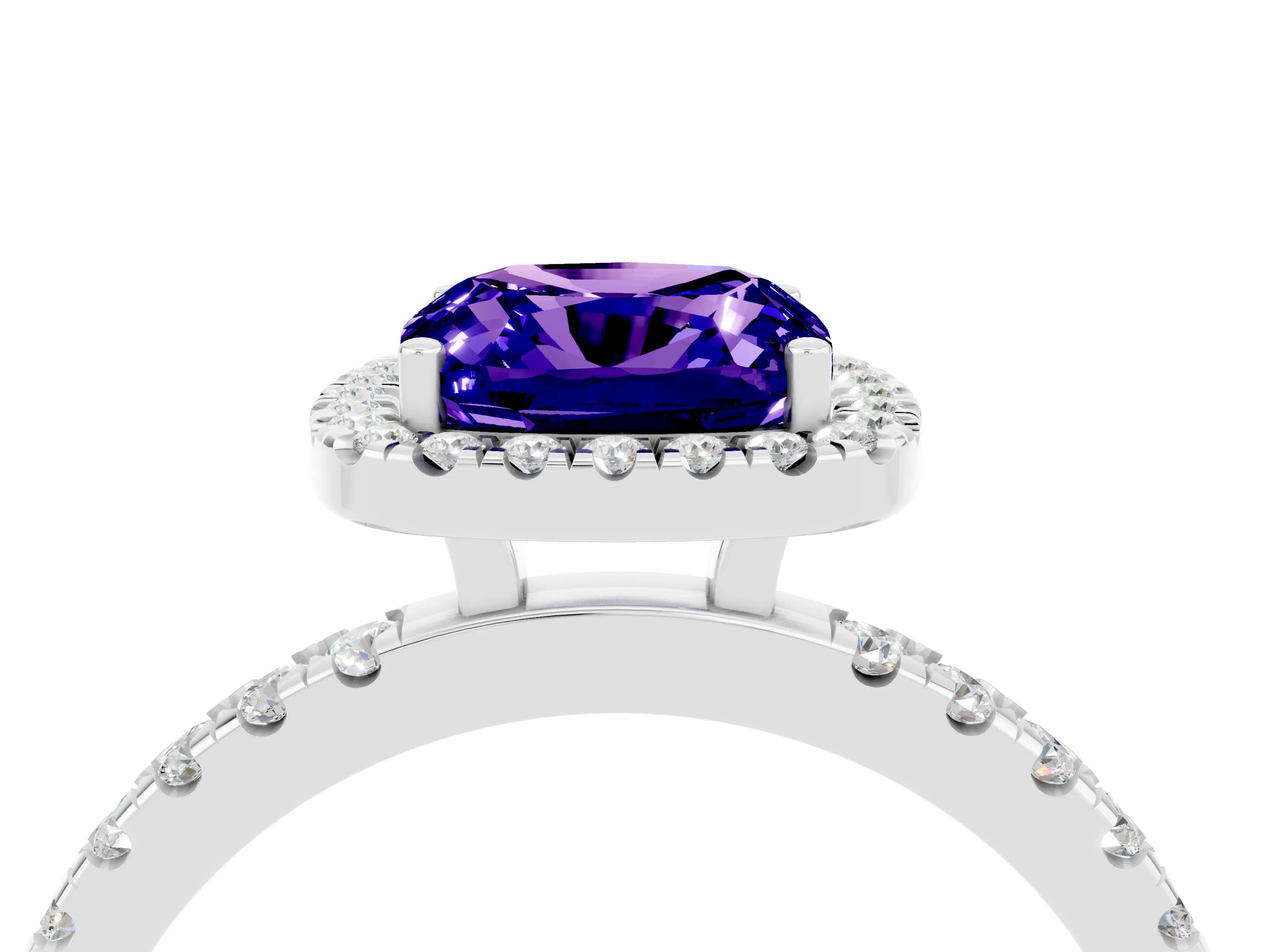 White gold Cushion Cut Halo Diamond Pave Band with Prong Setting_4