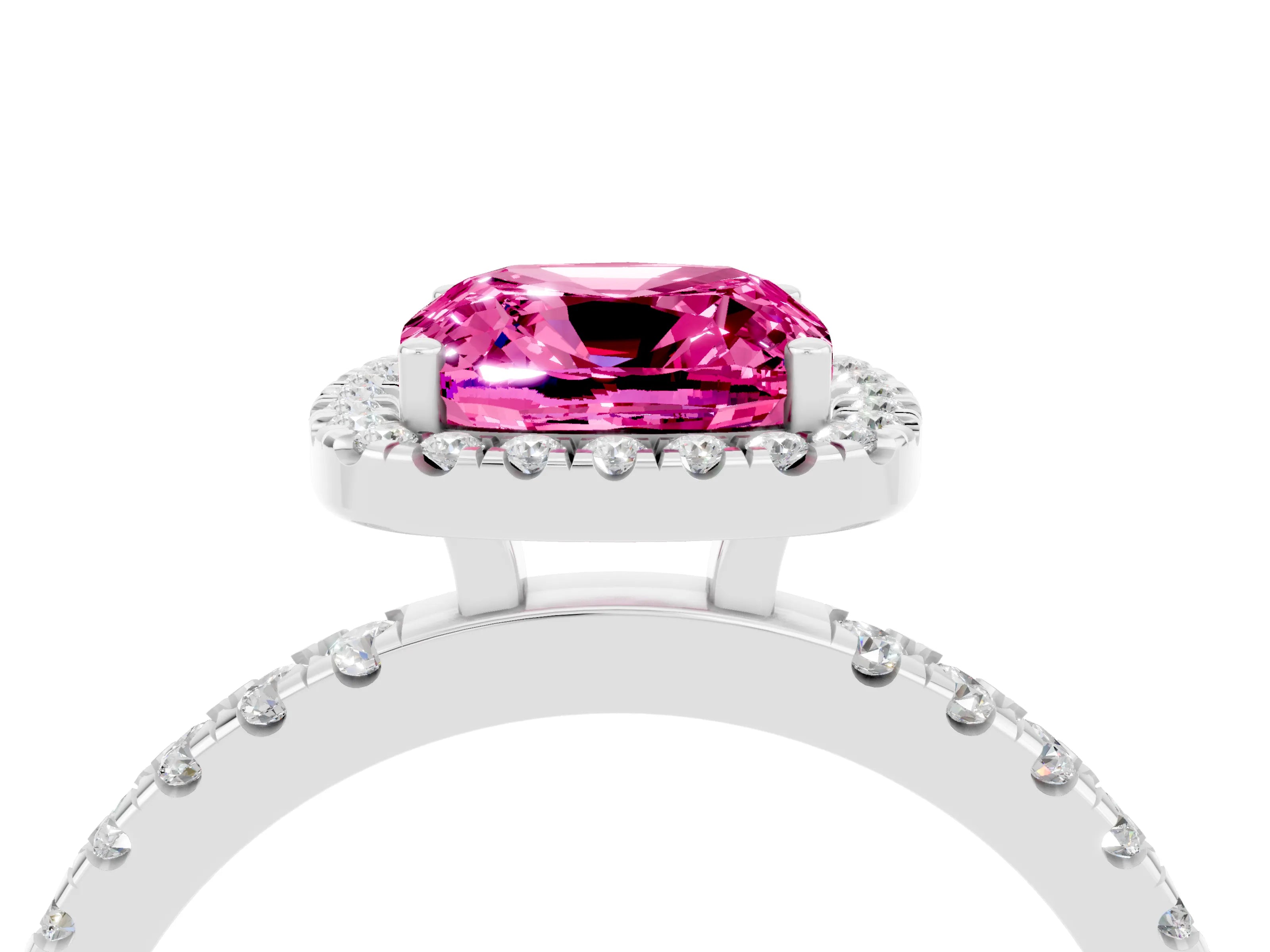 White gold Cushion Cut Halo Diamond Pave Band with Prong Setting_4