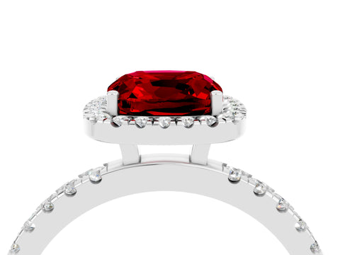 White gold Cushion Cut Halo Diamond Pave Band with Prong Setting_4