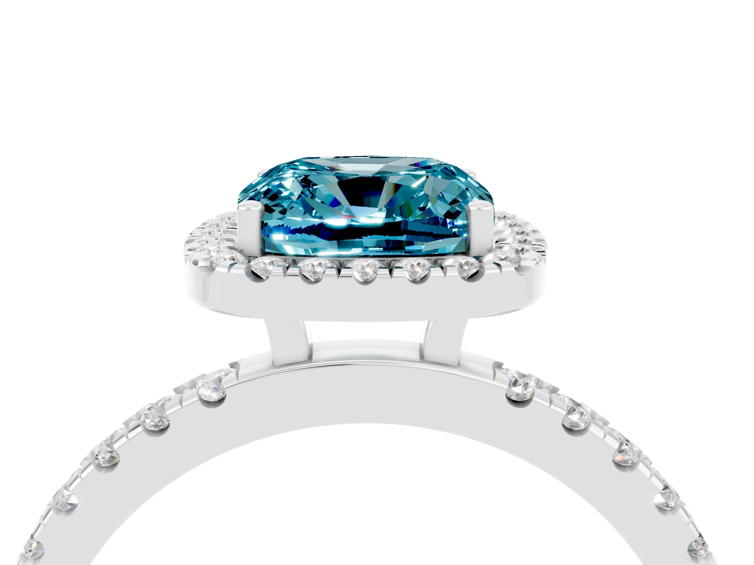 White gold Cushion Cut Halo Diamond Pave Band with Prong Setting_4