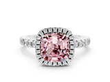 White gold Cushion Cut Halo Diamond Pave Band with Prong Setting