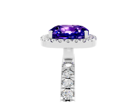 White gold Cushion Cut Halo Diamond Pave Band with Prong Setting_5