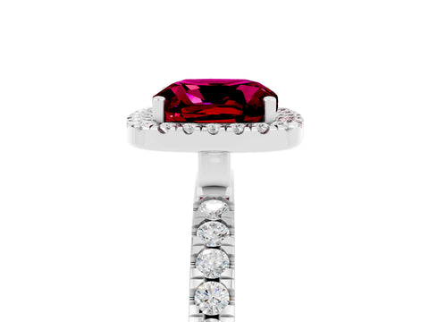 White gold Cushion Cut Halo Diamond Pave Band with Prong Setting_5