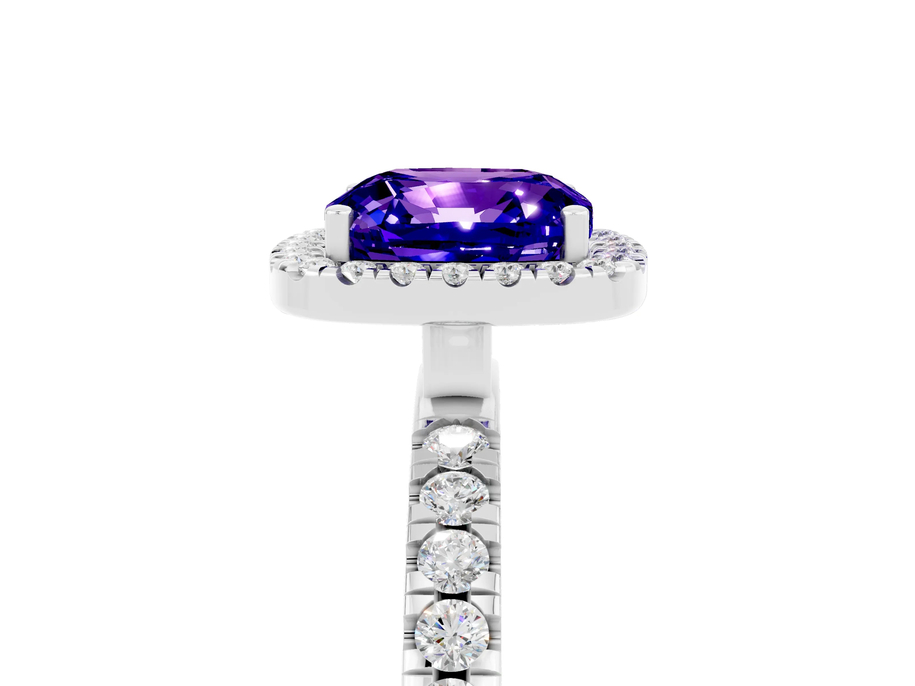 White gold Cushion Cut Halo Diamond Pave Band with Prong Setting_5
