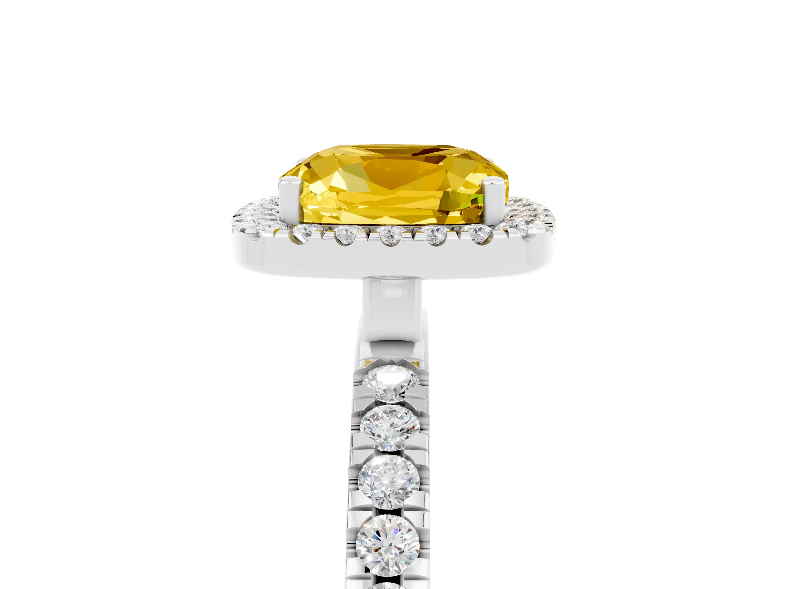 White gold Cushion Cut Halo Diamond Pave Band with Prong Setting_5