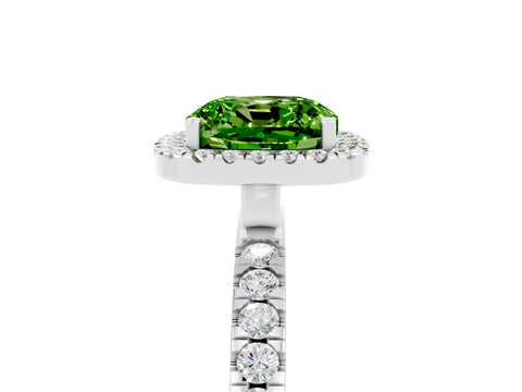 White gold Cushion Cut Halo Diamond Pave Band with Prong Setting_5