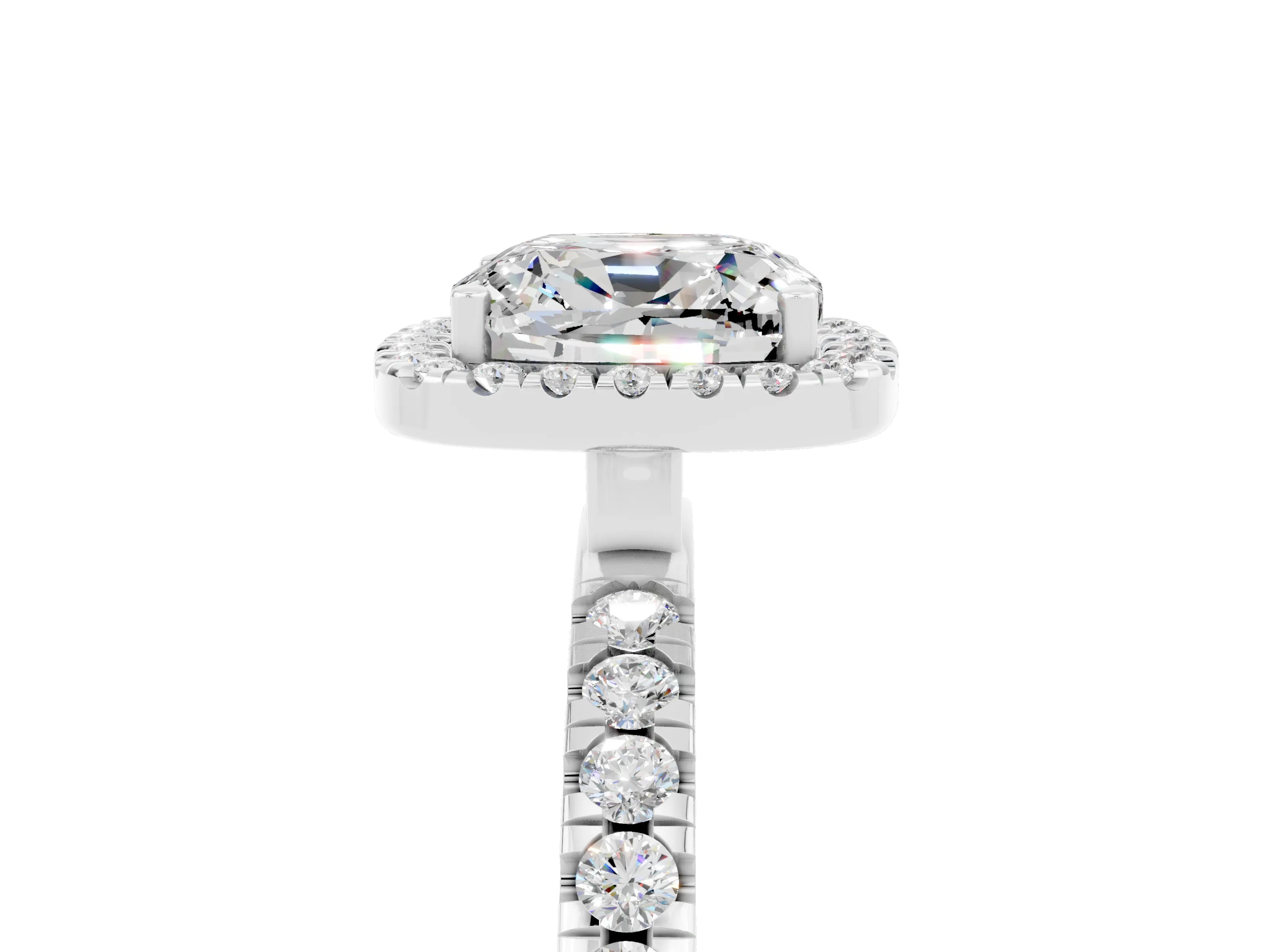 White gold Cushion Cut Halo Diamond Pave Band with Prong Setting_5
