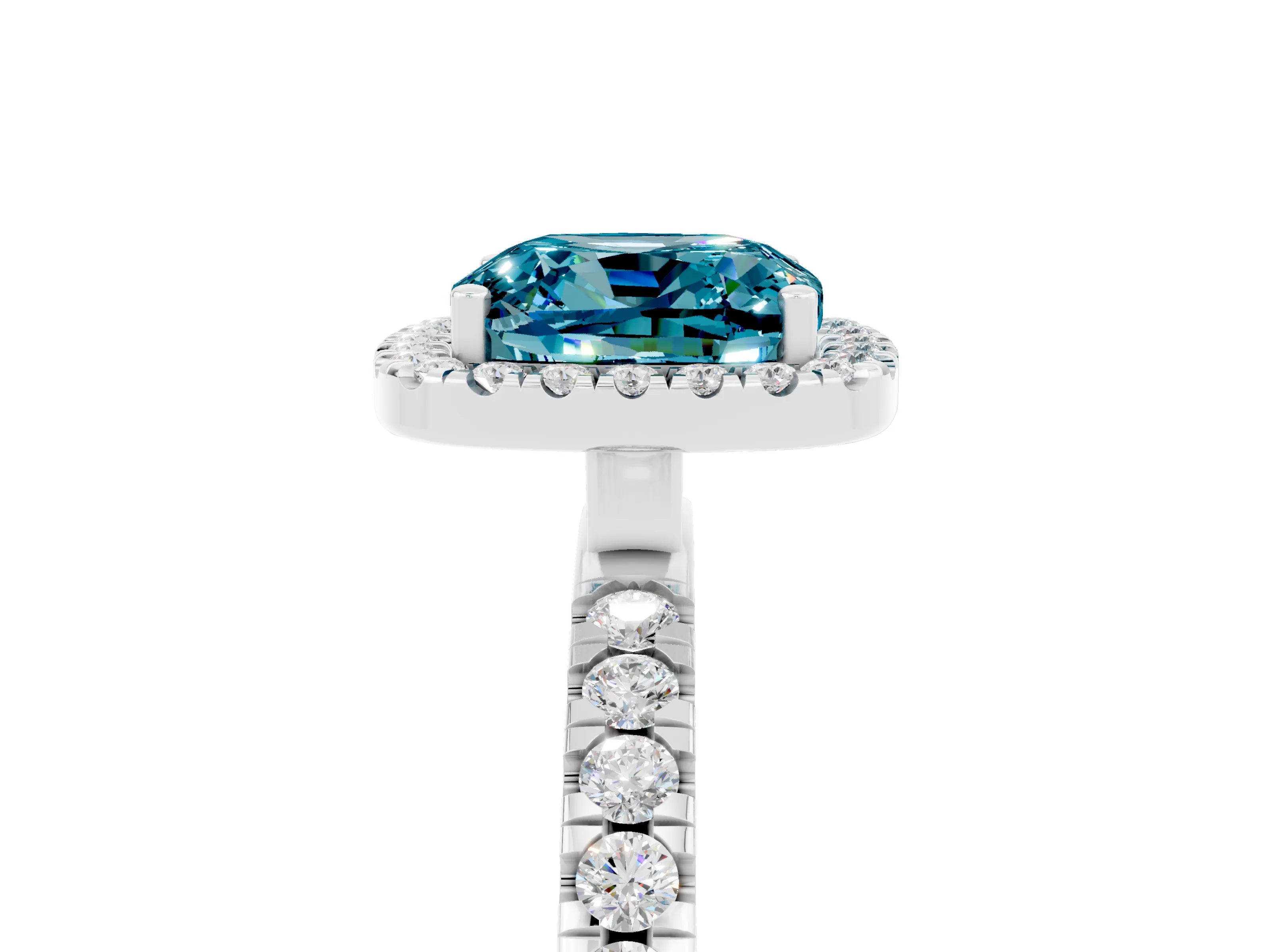 White gold Cushion Cut Halo Diamond Pave Band with Prong Setting_5