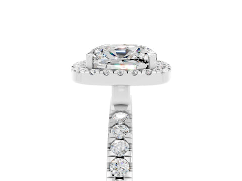 White gold Cushion Cut Halo Diamond Pave Band with Prong Setting_5