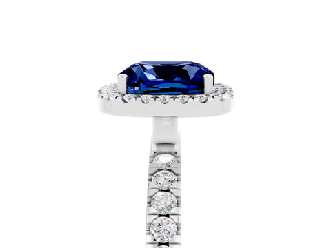 White gold Cushion Cut Halo Diamond Pave Band with Prong Setting_5