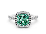 White gold Cushion Cut Halo Diamond Pave Band with Prong Setting