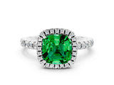 White gold Cushion Cut Halo Diamond Pave Band with Prong Setting