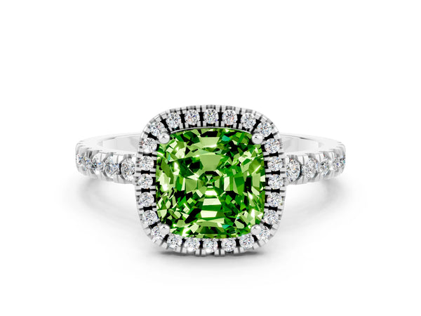 Silver Cushion Cut Halo Diamond Pave Band with Prong Setting