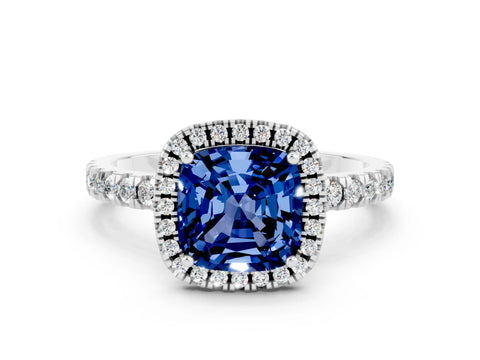 White gold Cushion Cut Halo Diamond Pave Band with Prong Setting