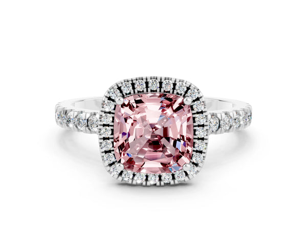 Silver Cushion Cut Halo Diamond Pave Band with Prong Setting