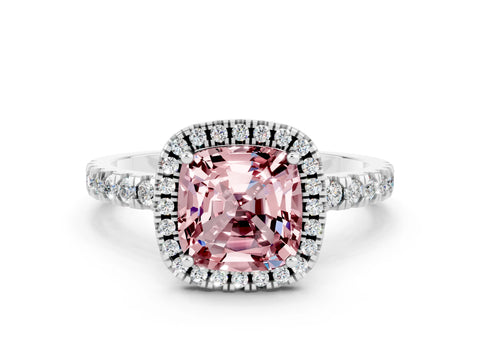 White gold Cushion Cut Halo Diamond Pave Band with Prong Setting