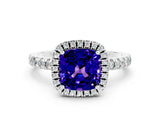 White gold Cushion Cut Halo Diamond Pave Band with Prong Setting