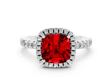 White gold Cushion Cut Halo Diamond Pave Band with Prong Setting