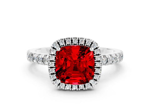 White gold Cushion Cut Halo Diamond Pave Band with Prong Setting