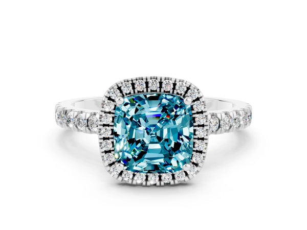 Platinum Cushion Cut Halo Diamond Pave Band with Prong Setting