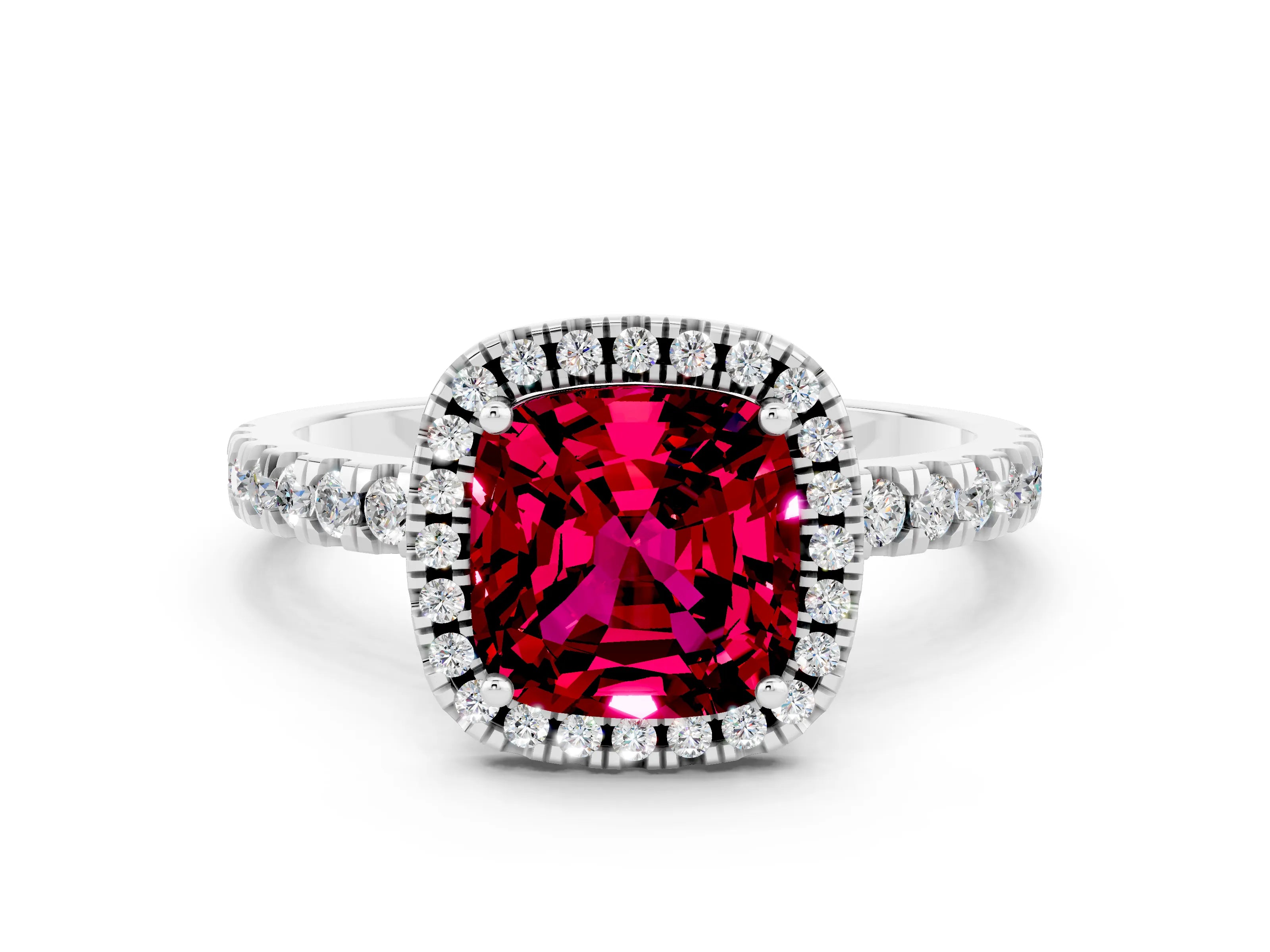 White gold Cushion Cut Halo Diamond Pave Band with Prong Setting
