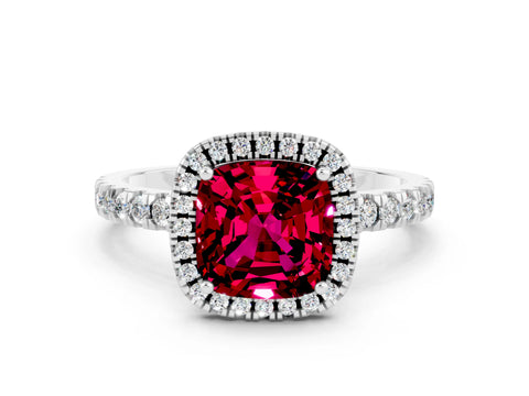 White gold Cushion Cut Halo Diamond Pave Band with Prong Setting