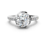 White gold Cushion Cut Halo Diamond Ring with Channel Set Band and Four-Prong Setting_50