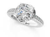 White gold Cushion Cut Halo Diamond Ring with Channel Set Band and Four-Prong Setting_54