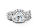 White gold Cushion Cut Halo Diamond Ring with Milgrain and Bezel Accents on a Split Shank Band_15