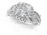 White gold Cushion Cut Halo Diamond Ring with Milgrain and Bezel Accents on a Split Shank Band_16