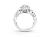 White gold Cushion Cut Halo Diamond Ring with Milgrain and Bezel Accents on a Split Shank Band_18