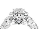 White gold Cushion Cut Halo Diamond Ring with Milgrain and Bezel Accents on a Split Shank Band_19